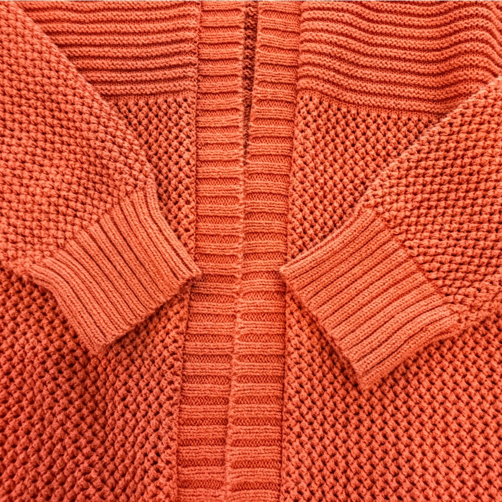 Marled Rust Orange Knit Sweater Small Textured Cotton Blend - Picture 6 of 8